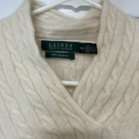 Lauren Ralph Lauren White 💯 Cashmere Cable Knit Sweater P/M - Picture 4 of 12